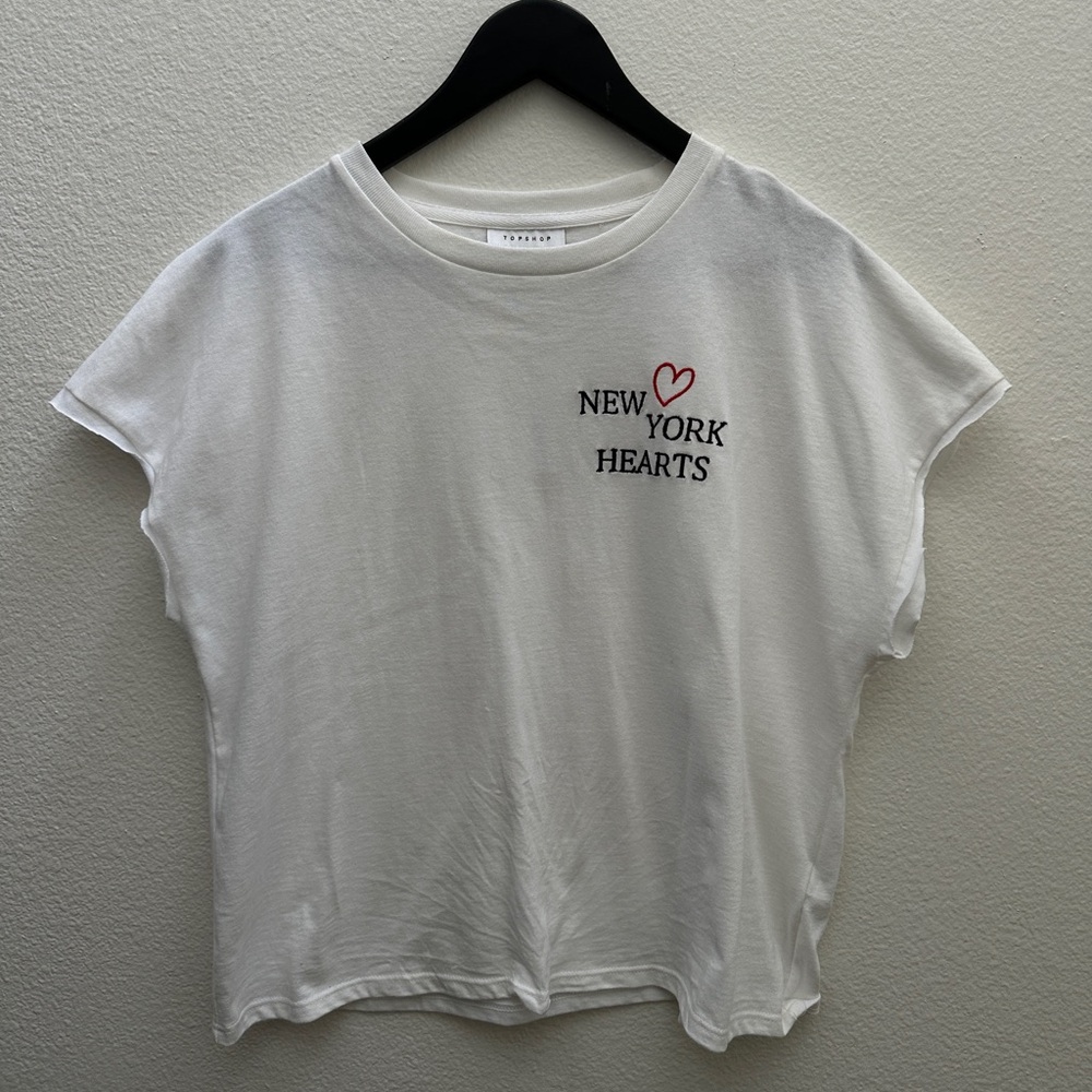 TopShop White "New York Hearts" Embroidered Tee